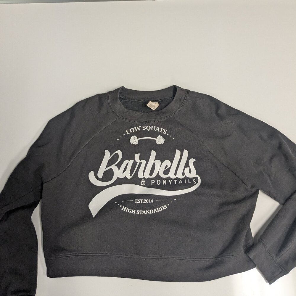 Barbells And Ponytails Crop "Low Squats Logo" Pullover Sweatshirt Sz M New